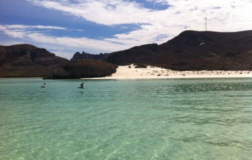 The turqoise water and white sand of Balandra beach.